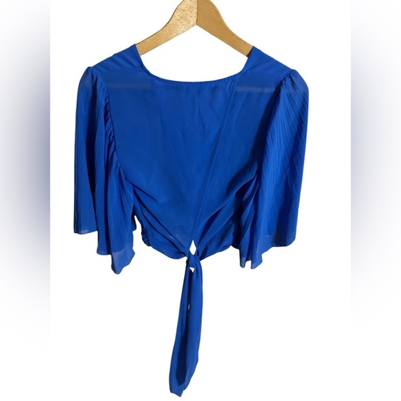 Express Cobalt Blue Cropped Chiffon Sleeves Size S - Picture 5 of 7